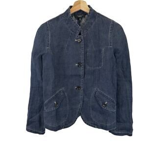 Talbots Linen Button Front Dark Wash Jean Jacket Shirt Womens Size 16